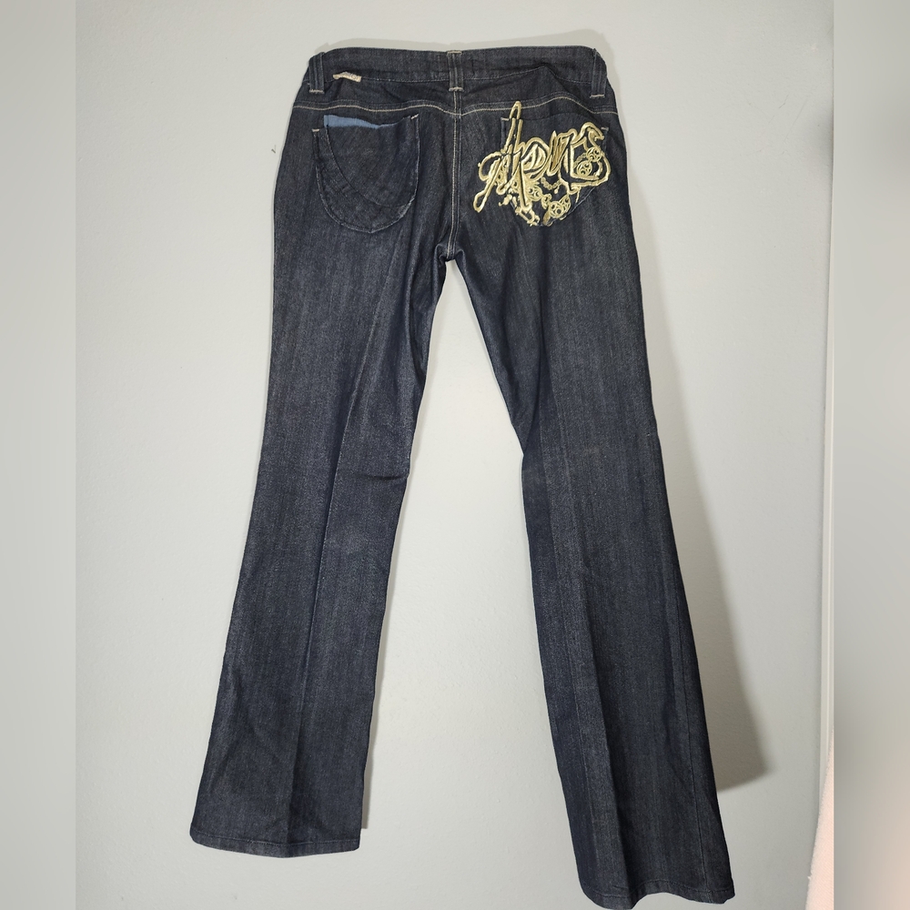 Vintage 90's Akademiks Embroidered Jeans Size 34 Blue Denim Hip Hop Rap Y2K